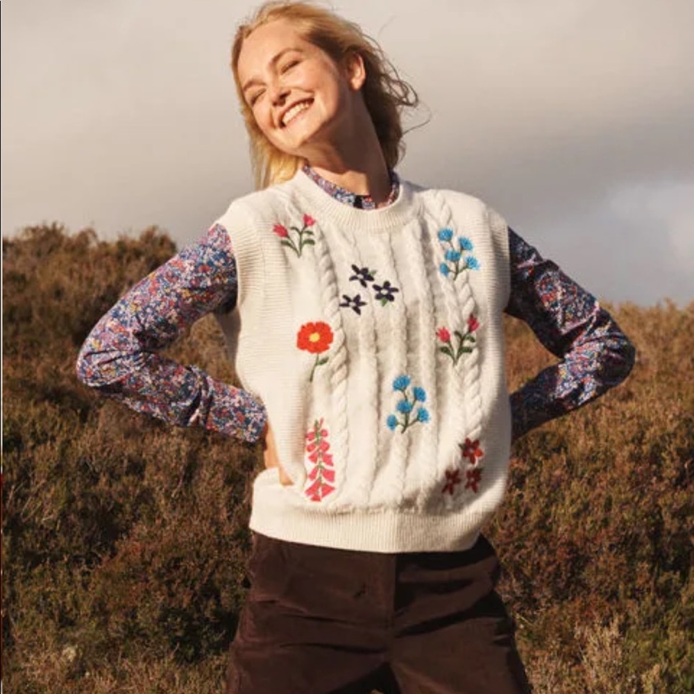 Boden Reena Sweater Vest Ivory Size Large